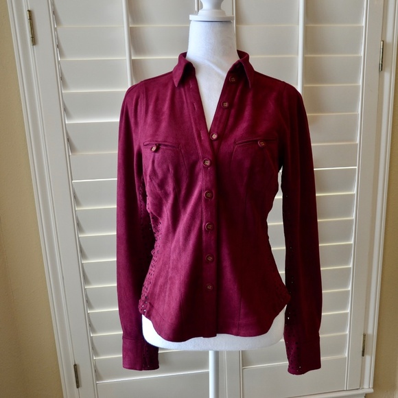 In Earnest by Byron Lars Long Sleeve Vegan Suede Button Down - Picture 1 of 10